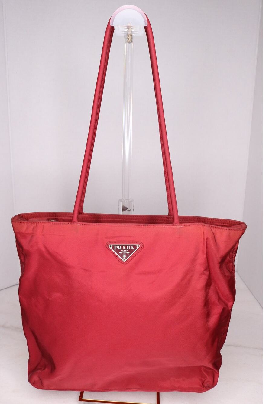 Vintage Tessuto Nylon Shoulder Tote Bag Red